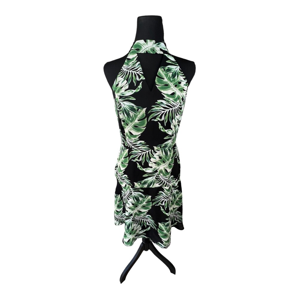 Belle Vere Tropical Black Green Halter Neckline Mock Turtleneck Summer Dress 4‎